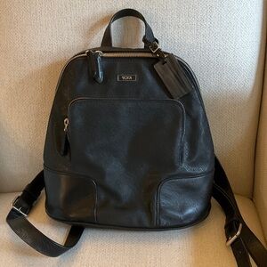 Tumi Black Leather Backpack with Front Pocket